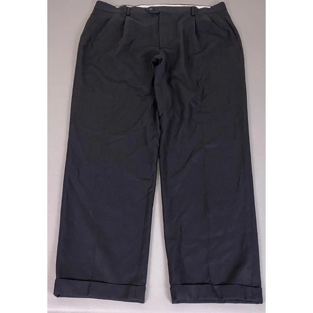 Joseph & Feiss Wool Dress Pants Mens Size 40x34 Black Pleated Cuffed Relaxed Fit
